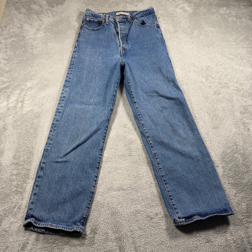 Levis Premium Ribcage Straight Jeans Women 29 Blue High Rise Relaxed Big E Denim